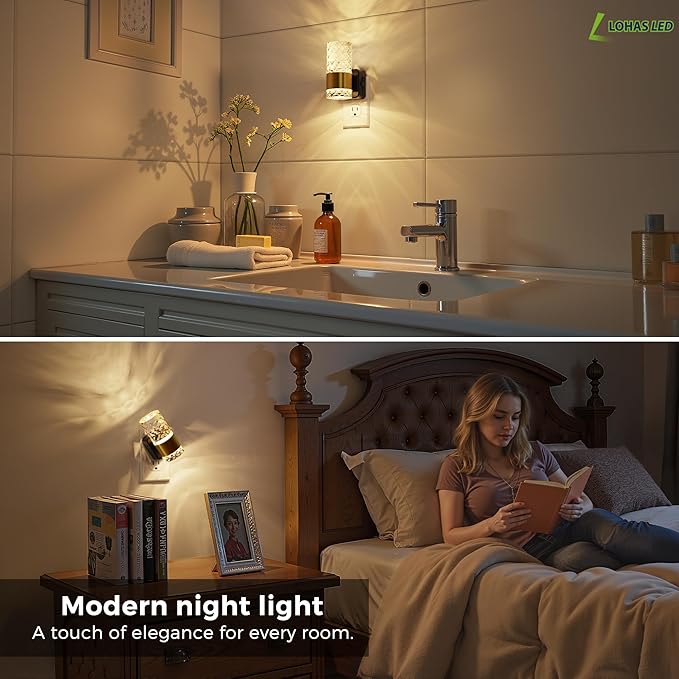 L LOHAS LED Night Light, Modern Night Lights Plug into Wall, 3000K Soft Warm 0-100LM Adjustable Night Lights,Automatic Nightlights Plug in with Dusk to Dawn Sensor for Rooms Bathroom Hallway Decor
