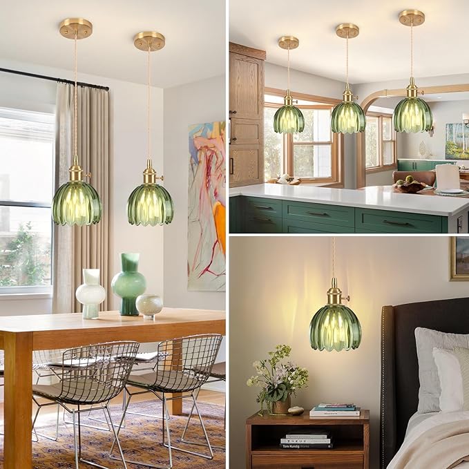 Pendant Light Fixtures,Mini Hanging Lights Green Glass Vintage Pendant Light 5.1Inch E26 Hanging Light Adjustable Hanging Light for Bedroom Living Room Hallway