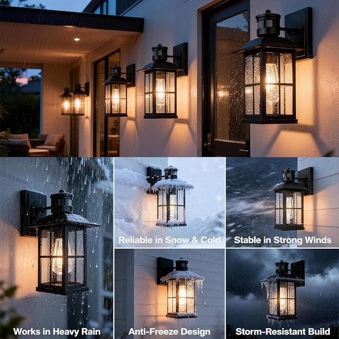8-Pack 15inch Large Outdoor Wall Lights,Modern Black Exterior Lantern Wall Light Fixture with E26 Sockets & Tempered Glass,Waterproof Porch Wall Lighting for Garage,Garden,