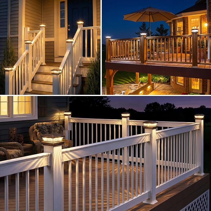 Mlambert 4x4 Solar Post Cap Lights Outdoor 12 Pack, Waterproof Solar Fence Light for Wooden/Vinyl Post, 2 Color Outside Deck Patio Porch Decor, Brown