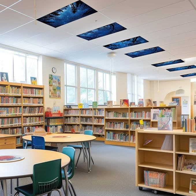 6 Pcs Night Sky Fluorescent Light Covers for Classroom Black Trees Theme Ceiling Lights 4 x 2 Feet Magnetic Light Cover Filter Easy Install for Office Hospitals Home Supplies(Black Trees Sky)