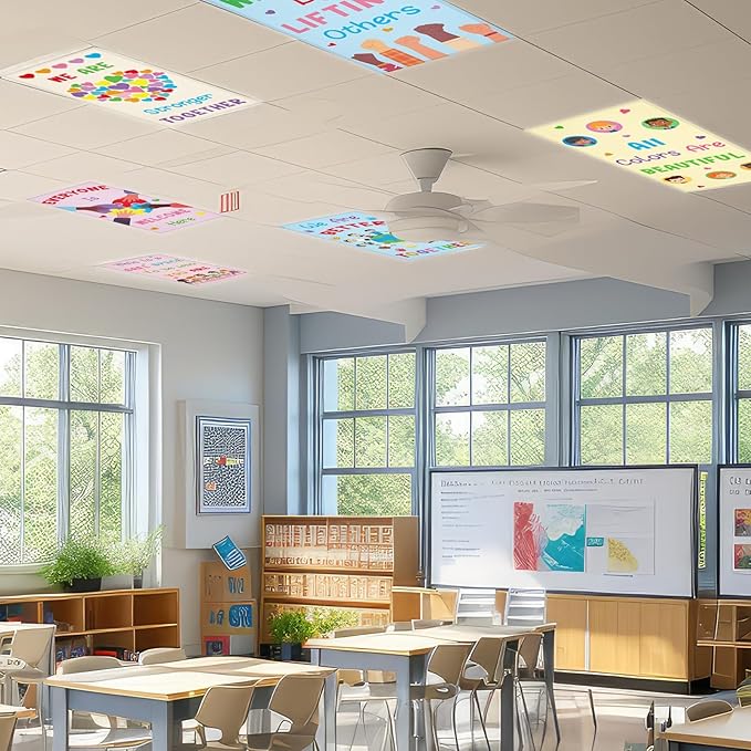 6Pcs Inspirational Fluorescent Light Covers for Classroom Diversity Ceiling Light 4x2Ft Positive Magnetic Lights Cover Filter Easy Install for Back to School Office Hospital Ceiling Supply (Kindness)
