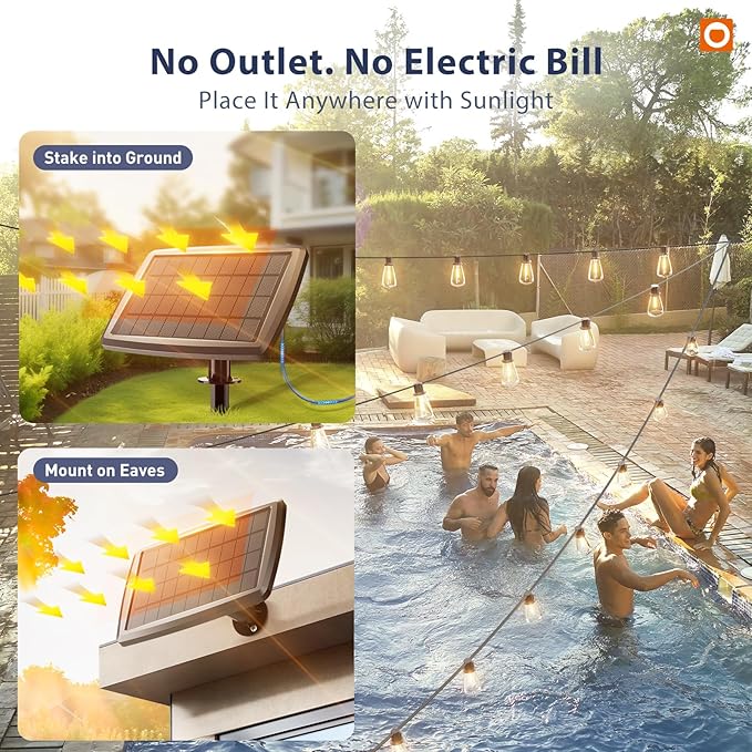 addlon 78(72+6) FT Solar String Lights Waterproof with Remote & USB Port, 24+2 LED Shatterproof Bulbs Patio Lights, Dimmable & Timable 3 Lighting Modes Solar Light for Backyard Camping Garden Decor