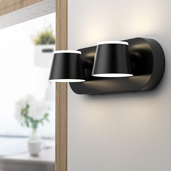URSOLA 2 Light Bathroom Vanity Light, LED Black Wall Light Fixtures, Up and Down Rotatable Dimmable, 13 inch Bathroom Lighting Fixtures Over Mirror