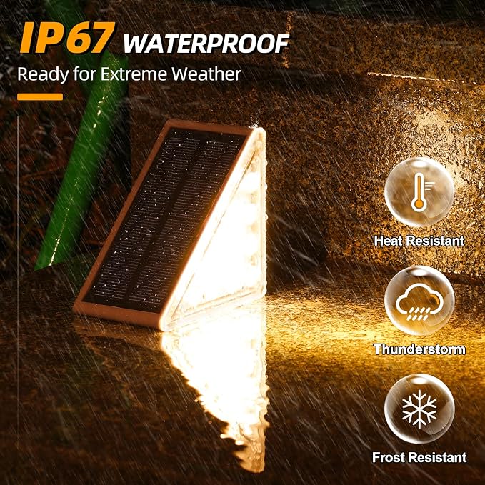 NIORSUN Solar Stair Lights,Warm White Outdoor Step Lights IP67 Waterproof Auto On Off, Outdoor Stair Lights for Steps,Stair,Patio,Yard,Porch,Front Door,Sidewalk,Deck Decor(Brown, 16 Pack)