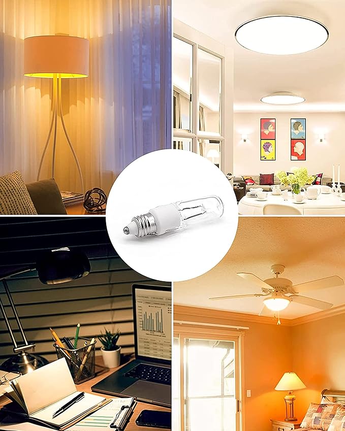 JDE11 120V 100W Halogen Mini Candelabra Bulbs,T4 100W JD E11 Bulb 4 Pack (Replacement E11 LED Bulb) 2700K Warm White Dimmable Halogen Bulb T4 for Ceiling Fan Light,Chandeliers,Table Lamps