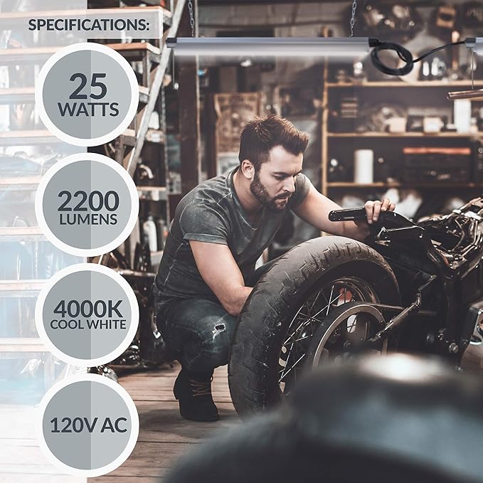 Newhouse Lighting 2FT LED Shop Light, 25W (100W Equivalent), 2200 Lumens, 4000K Linkable Garage Lighting, Utility LED Ceiling Lights, Chain or Flush Mount, 4-Pack