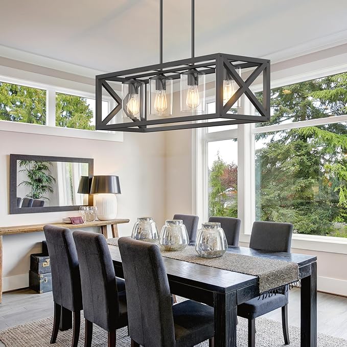 Espird Farmhouse Dining Room Light Fixture - 4 Light Kitchen Island Lighting with Adjustable Height & Thickened Metal Dining Room Light Fixture Over Table,Chandeliers for Dining Room&Kitchen Island