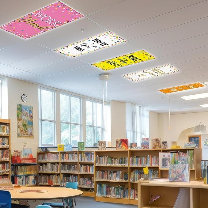 6 Pcs Fluorescent Light Covers with 60 Magnets Decorative for Classroom Ceiling Lights 4 x 2 Feet Magnetic Light Cover Filter Easy Install for Office Hospital Home Ceiling Supplies (Colorful Confetti)