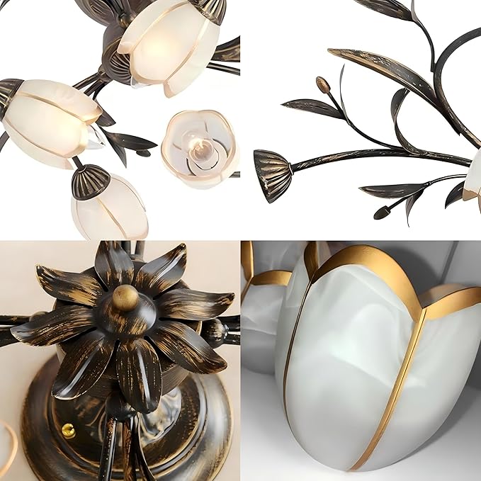 39.5 Inch 10-Lights Branch Shaped Creative Retro Style Flower Vine Ceiling Light Fixtures for Living Room, Bedroom, Kitchen, Study Room