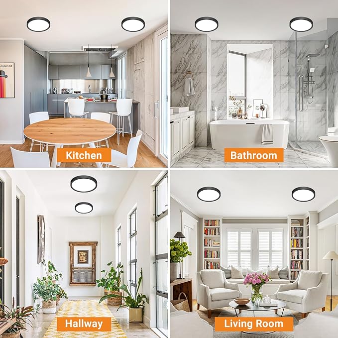 slochi 4Pack LED Flush Mount Ceiling Light Fixture, 7 Inch 15W, 1500LM, Super Slim 0.7 Inch, 3000K-6500K Adjustable Low Profile LED Ceiling Lights for Bathroom, Closet, Hallway(Black)
