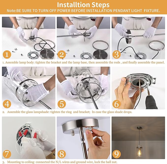 2 Pack 5.5" Brass Hammered Glass Pendant Light, Brushed Gold Island Pendant Lights Adjustable Mdern Pendant Light Fixtures Dining Room Farmhouse Chandelier Pendant Kitchen Lighting