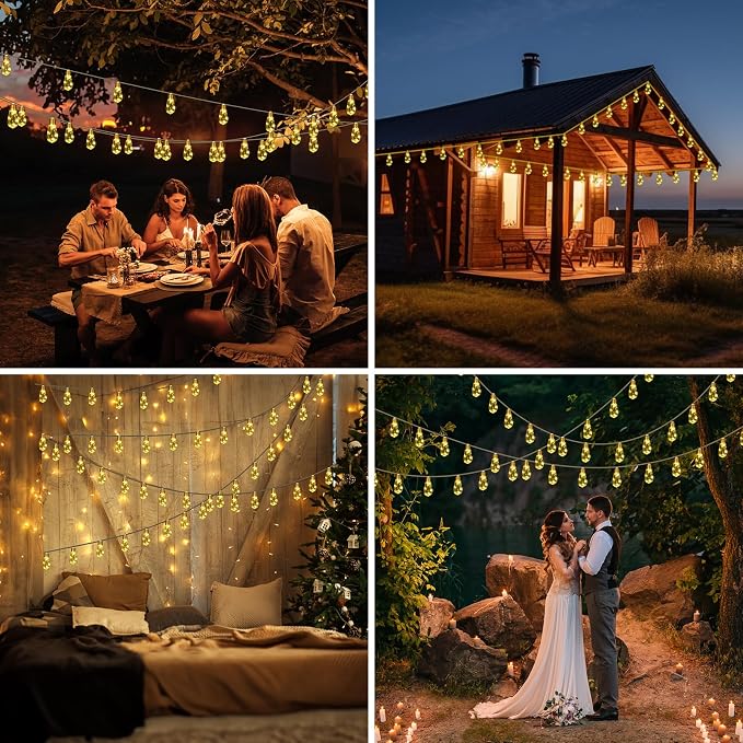 Solar Outdoor String Lights 24FT Vintage Rope Hemp Solar Lights with 20 Shatterproof Bulbs,8 Modes Solar Powered String Lights with Memory Function,Waterproof for Fence,Yard,Camping(Warm White)