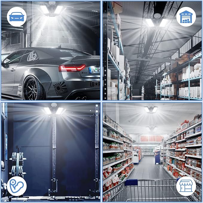 LED Garage Lights Bulb 2 Pack 180W 18000LM 6500K Led Shop Light with 7 Plus 1 Deformable Panels Basement Barn Ceiling Lights for E26/E27