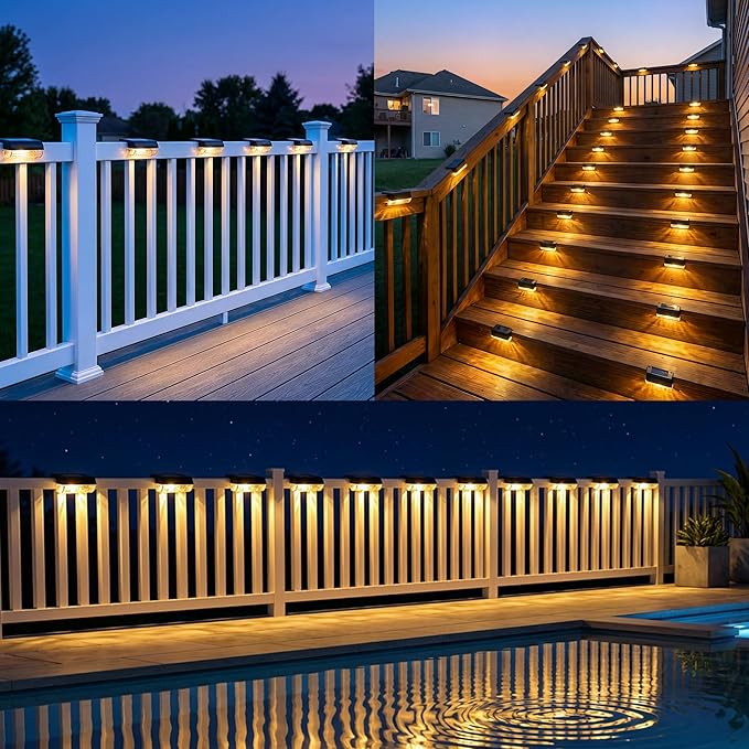 Herzila 24 Pack Solar Step Lights Outdoor Stairs, Solar Deck Lights 3000K Warm White, Auto Dusk-to-Dawn, Weatherproof, Low Profile, Solar Lights Outdoor for Fence Deck Patio Backyard Balcony
