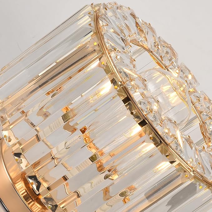 Gold Ceiling Lamp, Semi Flush Mount, Small Crystal, Entryway Chandelier for Dining Room, Bedroom, Kitchen