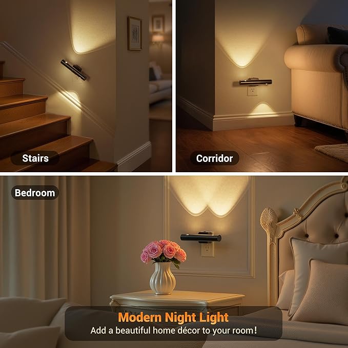 JandCase LED Night Light with 180° Rotatable Plug, Modern Night Lights Plug into Wall, 0-100LM Dimmable Night Light with Dusk-to-Dawn Sensor, for Bathroom Hallway Bedroom Stairway, 1 Pack