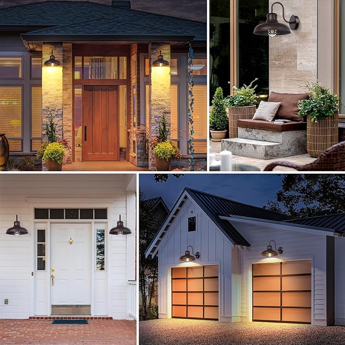 TOBUSA 2-Pack Dusk to Dawn Outdoor Wall Lights, Waterproof Farmhouse Gooseneck Barn Lights, 11.5'' Oil-Rubbed Brown Outside Wall Sconces for House, Porch, Garage