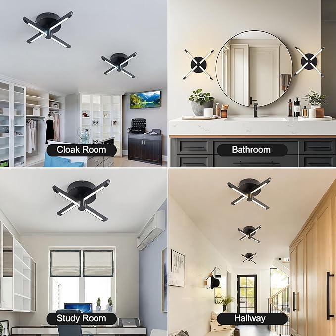 LED Mount Ceiling Light, Black Modern Close to Ceiling Light, Dimmable 3000K-6000K,LED Ceiling Lamp for Hallway, Small Entrance Door, Dining Room, Small Study Room
