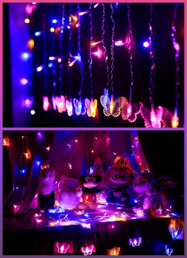 Butterfly Fairy Lights for Bedroom Curtain Ceiling Wall Decor USB Plug-in 120 Led 19.7FT Twinkle String Light with Remote, for Toddler Teen Girls and Christmas Decorations