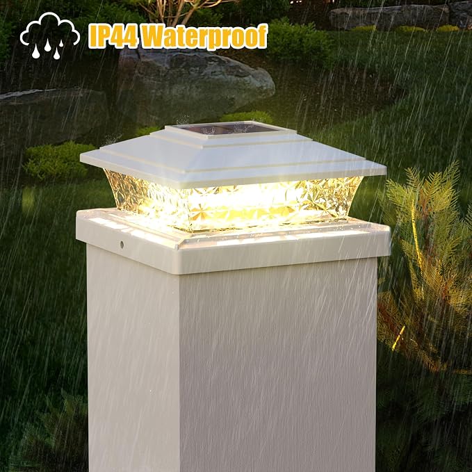 APONUO Solar Post Lights Outdoor, 2 Lighting Modes 16 LEDs Solar Post Cap Lights for 4x4 5x5 6x6 Vinyl Wooden Posts Waterproof Fence Posts Light Solar Powered for Deck/Fence/Porch (White,12 Pack)