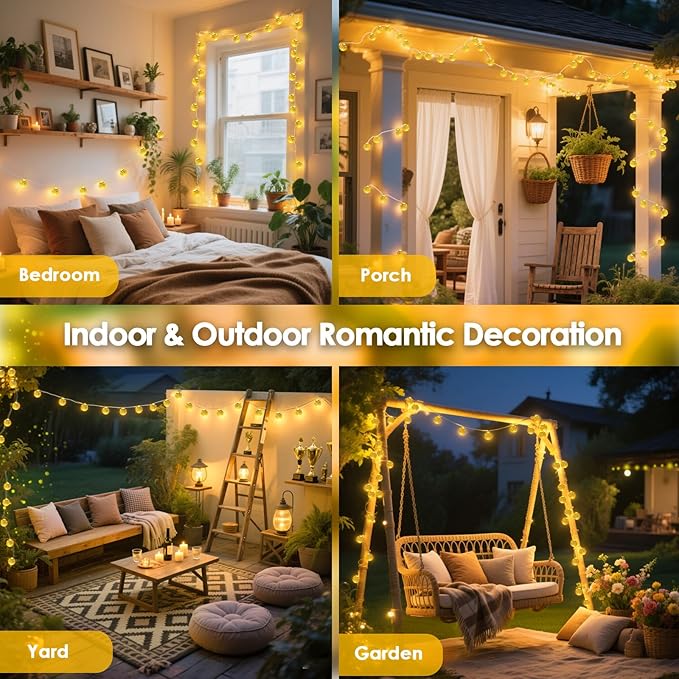 Moroccan String Lights Outdoor Battery Operated, 60 LED 36 FT Globe Fairy Lights with 8 Lighting Modes, String Lights with Timer for Bedroom Party Wedding Garden Classroom Indoor Decor(Warm White)