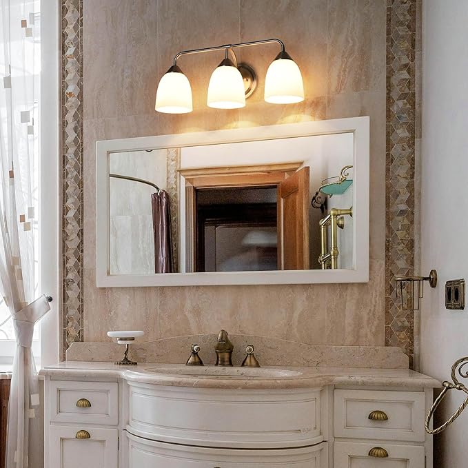 3-Light Traditional Bathroom Vanity Light Fixtures Over Mirror, Modern Vanity Lights for Living Room, Standard E26 Base, Brushed Nickel