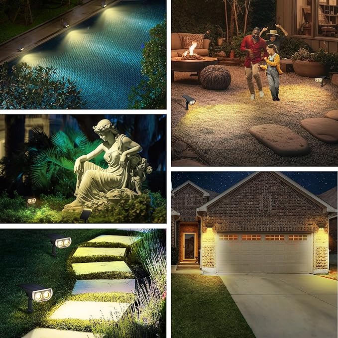 Linkind Solar Lights Outdoor StarRayS, Bright Solar Spot Lights Outdoor, IP65 Waterproof Spotlights for Landscape Garden Yard Walkway Patio Tree(Warm White, 6 Pack)