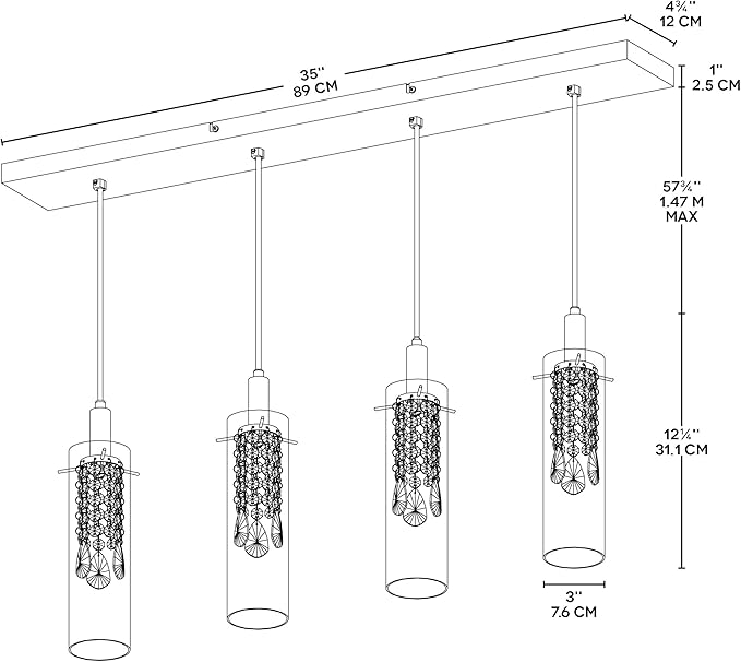 BAZZ - P14531CRLED1 P14531CRLED Glam 4-Branch LED Pendant Light, Dimmable, Adjustable, Bulbs Included, Energy Efficient, 71-in, Glass