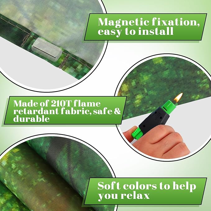 Fluorescent Light Covers with 10 Strong Magnets - 6 Pack Magnetic Light Covers Filter for Ceiling Lights Classroom Office Hospital to Eliminate Harsh Glare, Flame Retardant Fabric, 4 x 2 FT, Forest