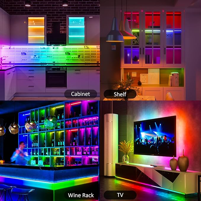 Benreom 6 Pcs RGB Under Cabinet Lights Kit, Smart App and Remote Control Under Cabinet Lighting, Dimmable Under Counter Lights for Kitchen, Plug in LED Lights Bar for Cabinet, Counter, Workbench, Desk