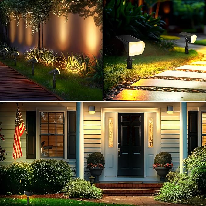 Consciot Solar Spot Lights Outdoor Waterproof, 24 LED Dusk-to-Dawn Solar Spotlight, 2 in 1 Adjustable Wall Lights, Warm White Solar Landscape Spotlights for Garden Yard Wall Walkway, 2 Pack
