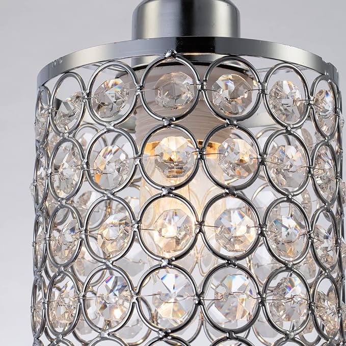 2 Pack Modern Chrome Crystal Pendant Lighting, Adjustable Pendant Light Fixture for Kitchen Island Dinning Room Bedroom Silver