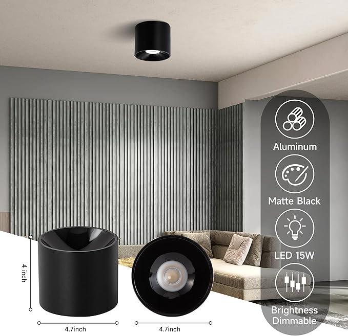 Flush Mount Dimmable Ceiling Light, Modern Close to Ceiling Light Fixtures for Hallway, Closet, 3CCT 2700K-6000K LED Ceiling Light Spot Lights for Living Room Kitchen Entryway Foyer, Black, 3 Pack