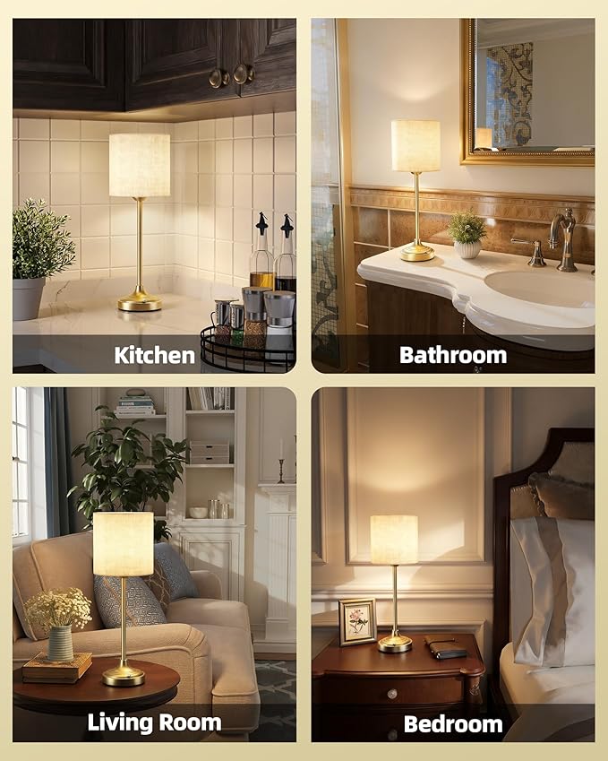 Rechargeable Table Lamp, 2-Pack, 8000mAh, Dimmable, Ambient Light, 2700K, Touch Control, Portable, LED, Wireless, Cordless, Battery Operated, Desk Lamp, Kitchen Lamp, Fabric Shade, for Dining Room