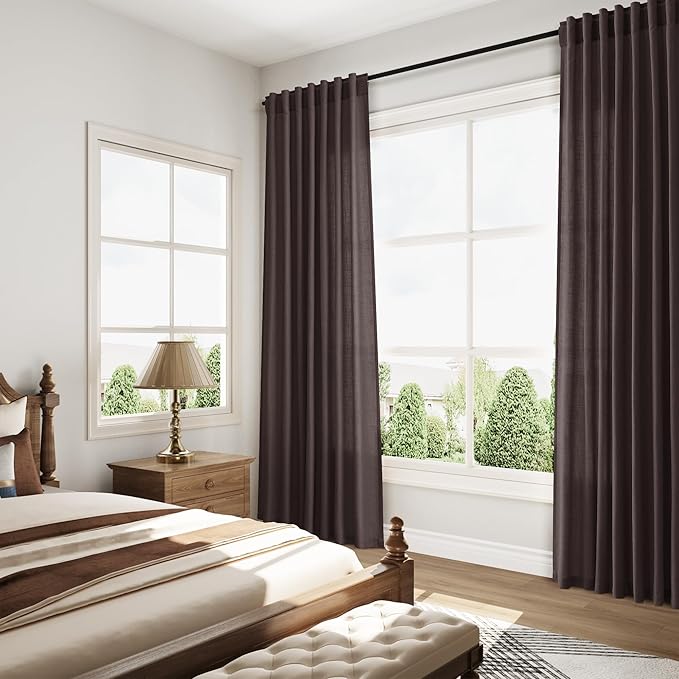 Cocoa Coffee Linen Curtains 72 Inch Long for Living Room Bedroom Lightweight Door Drapes 2 Panels Set, Semi Sheer Light Filtering Back Tab or Rod Pocket Curtain,52x72
