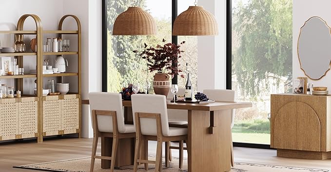 Nathan James Augustine Modern Farmhouse Rattan Pendant Light, Rattan Chandelier Pendant Lamp Shade for Kitchen or Living Room, Set of 2