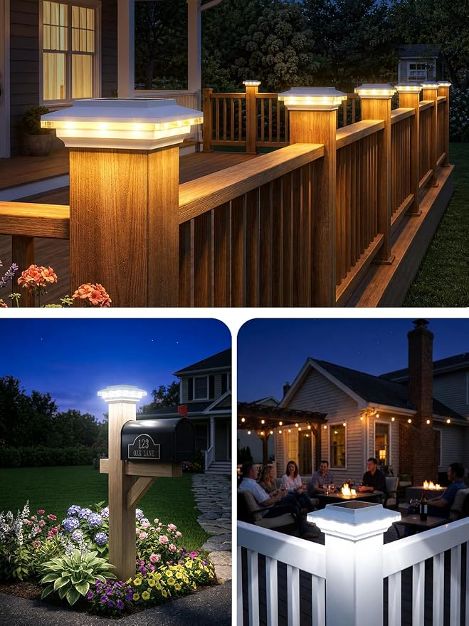4x4 Solar Post Cap Lights Outdoor, KOOPER 6 Pack Brighter Fence Post Solar Lights with 3X Bigger Solar Panel, 2 Modes Deck Fence Post Lights Solar Powered Waterproof Fits 4x4 3.5x3.5 Vinyl Wooden Post