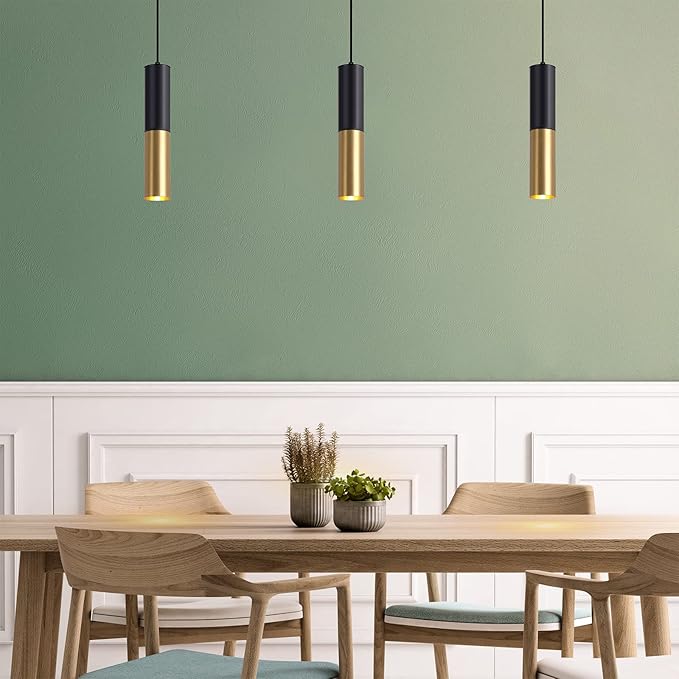 Modern Mini Pendant Light Set of 3, Metal Gold Black Pendant Ceiling Lamps Fixture with LED Bulb Hanging Light for Kitchen Island Living Room Bedroom Cafe Bar