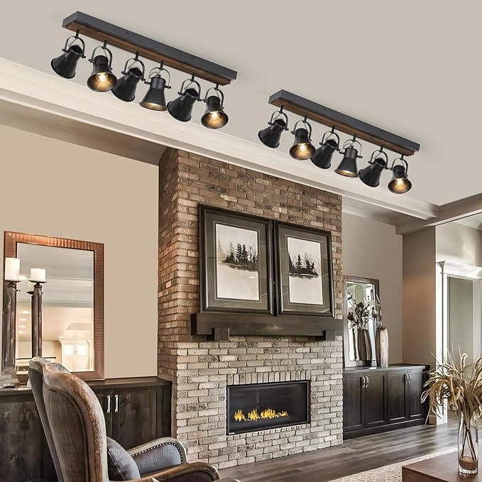KEESFU 6-Light Track Lighting Kit,Black Semi Flush Mount Ceiling Light with 6 Rotatable Light Heads,Modern Farmhouse Lighting for Livingroom,Bedroom,Hallway,Art Wall,Bathroom,Kitchen.(6-Light)