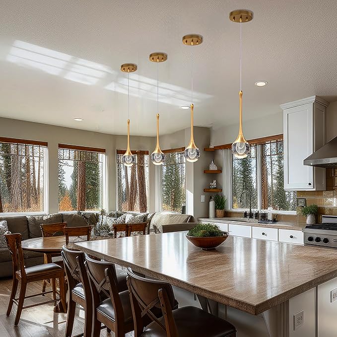 1-Pendant Lights Kitchen Island,Crystal Gold Globe LED Chandelier, Modern Dimmable Adjustable Height Hanging Light Fixture,Sloped Ceiling,Bedroom,Dining Room
