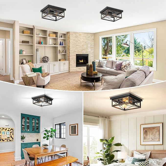Oil Rubbed Bronze Hallway Light Fixture Ceiling, 2-Light Farmhouse Industrial Flush Mount Ceiling Lamp, 1-Pack Metal Kitchen Light Fixture, Close to Ceiling Lamp for Bedroom Living Room Entryway