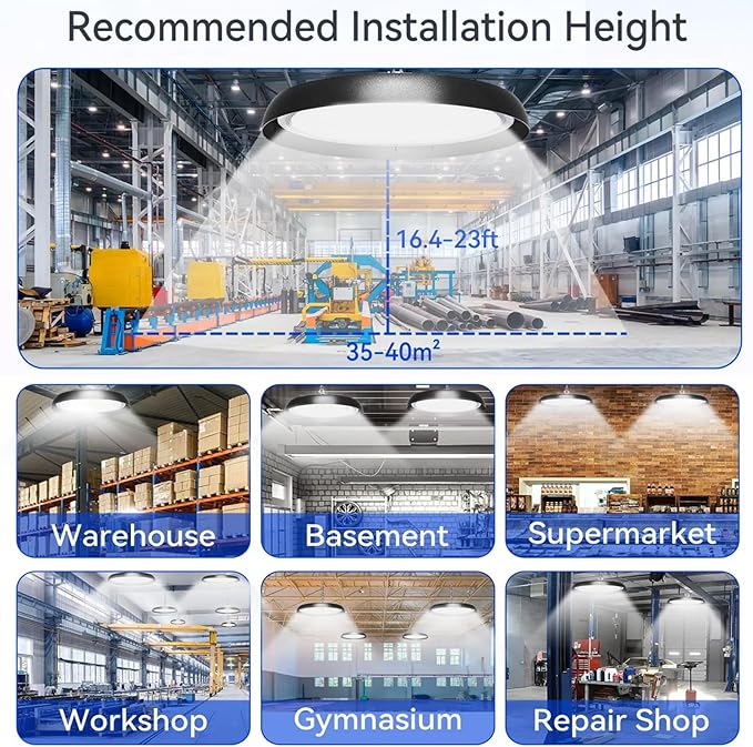 6Pack 300W UFO LED High Bay Light,33000lm 6000K Daylight 3000W Equivalent with 59inch US Plug Cable Garage Lights Commercial Warehouse Bay Light for Garage Factory Lowbay Area Lighting
