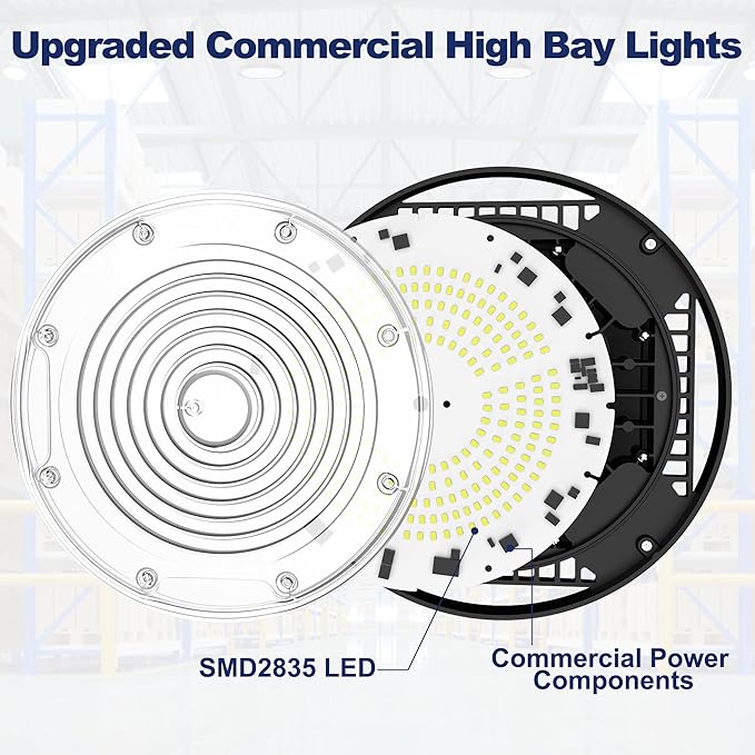 CINOTON 160W UFO LED High Bay Light, Aluminum LED Shop Lights with 24000LM, 5000K Commercial Bay Lighting for Warehouse Garage Workshop Factory Hall, 6' Cable & Safety Rope, ETL Listed 2 Pack