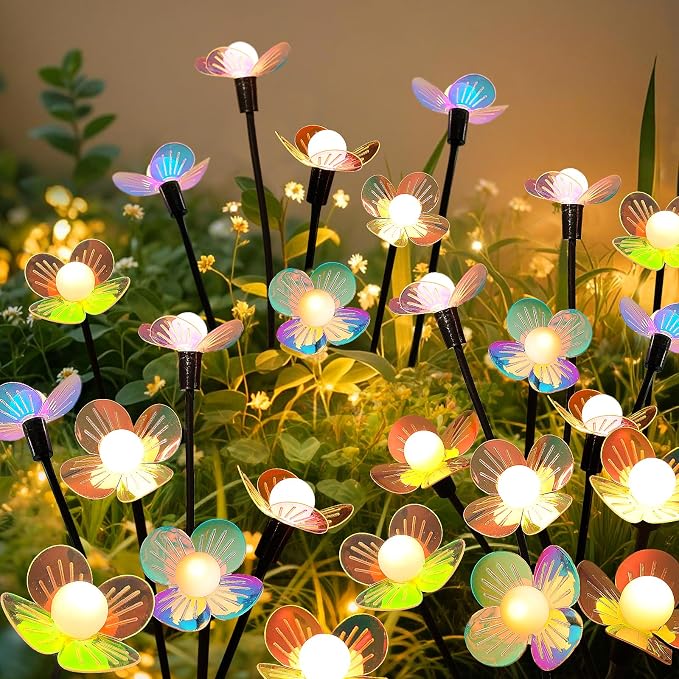MRHEPHAESTUS Solar Garden Lights, 2 Pack 12 LED Solar Swaying Flower Light, Waterproof Firefly Lights Outdoor Fairy Light for Garden Patio Yard Pathway Flower Bed Decoration