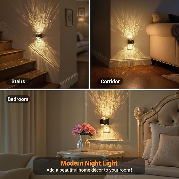 JandCase Night Lights Plug into Wall, 2 Pack Star Projector Night Light with 3000K Soft White, Automatic Galaxy Nightlight Plug in with Light Sensor for Bathroom Hallway Room Decor