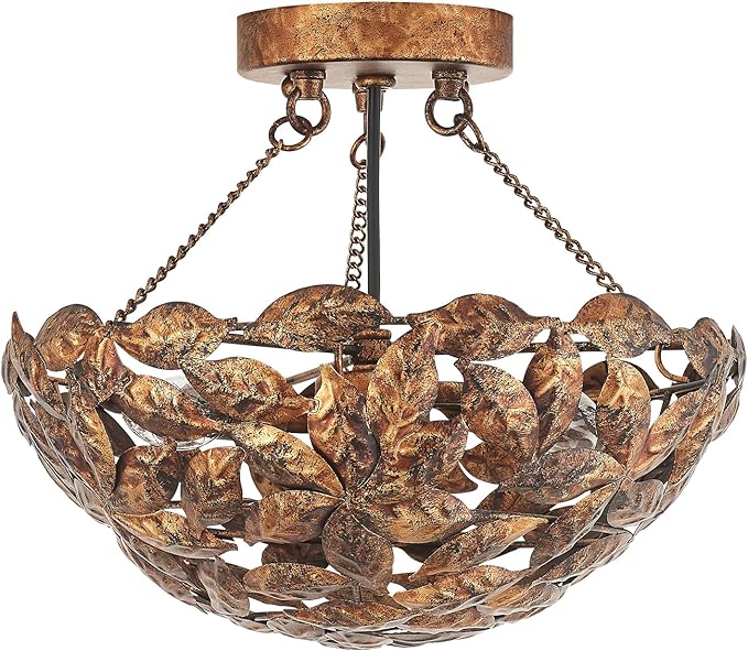 Vintage Flush Mount Ceiling Light with Leaves Design Shade, Dome Hallway Lighting Fixture, Industrial Light Fixture for Bedroom Entryway Kitchen Laundry