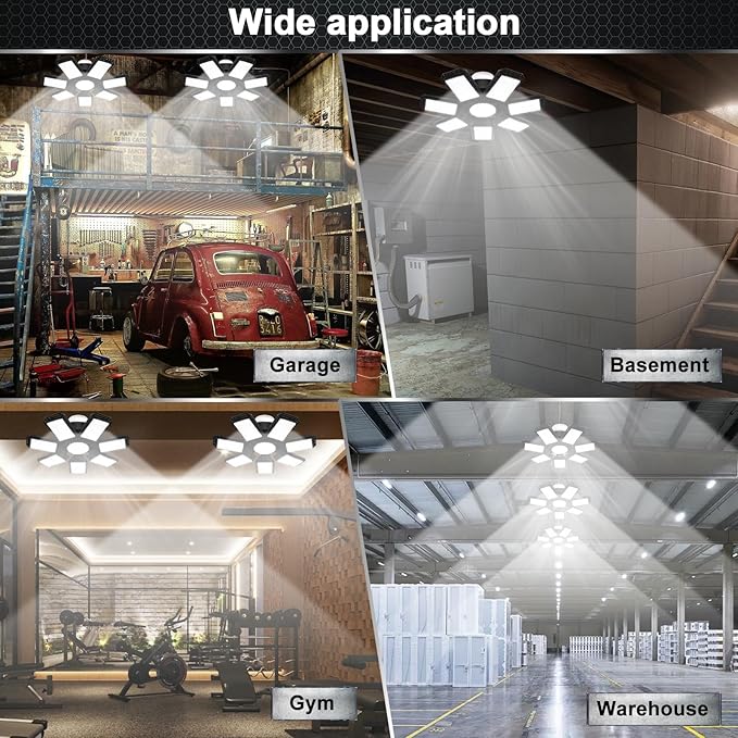AUDLES 2 Pack LED Garage Light, 240W 24000LM 6500K LED Shop Lights, Garage Lights Ceiling Led with 7+1 Deformable Panels, E26/E27 Bulb Socket Lighting for Shop, High Bay, Attic, Basement, Warehouse
