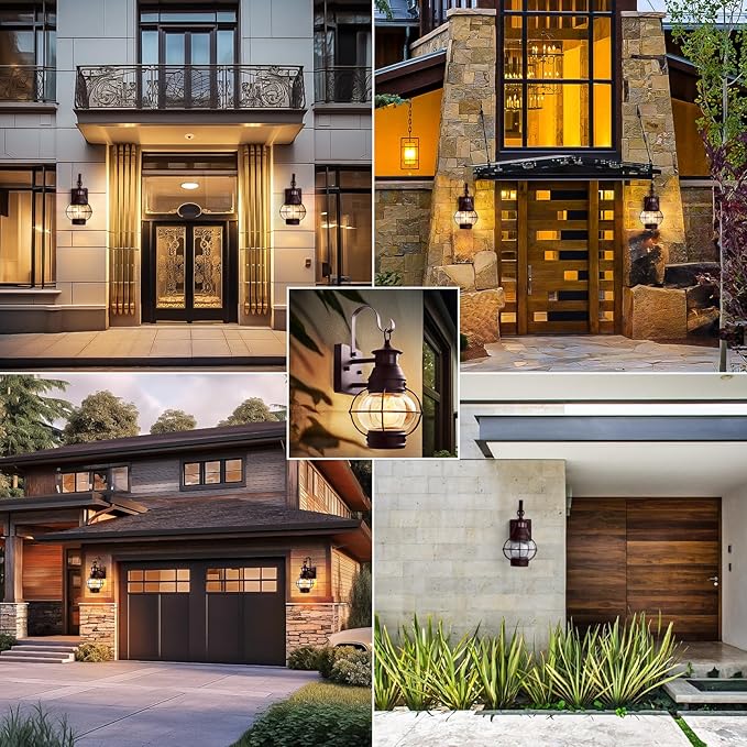 Lamomo Bronze Outdoor Light,Exterior Front Porch Lights for House,Dusk to Dawn Motion Sensor Lights,Waterproof Anti-Rust Wall Mount Lantern for Outside,Garage(NO Bulb)