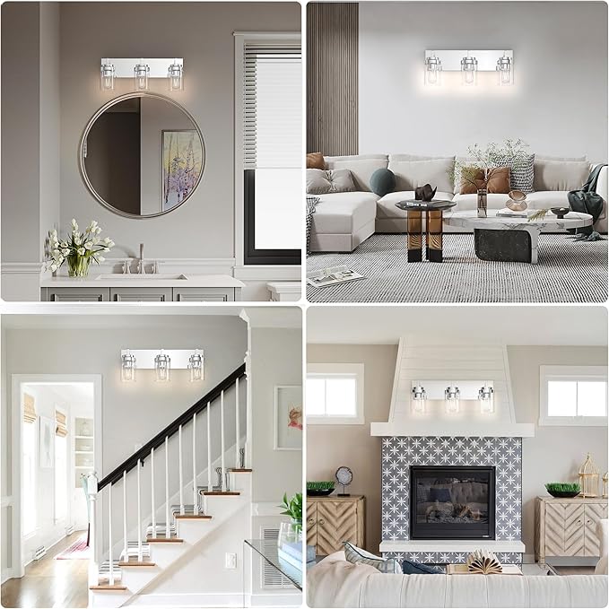 Espird Chrome Light Fixtures, 3 Light Bathroom Vanity Light with Clear Glass Shade, 22in Modern Vanity Light, Bathroom Lighting Fixtures Over Mirror for Living Room